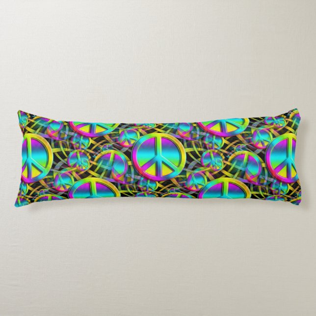 Colourful PEACE seamless pattern + your ideas Body Cushion (Front)