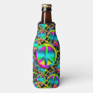 Colourful PEACE seamless pattern + your ideas Bottle Cooler
