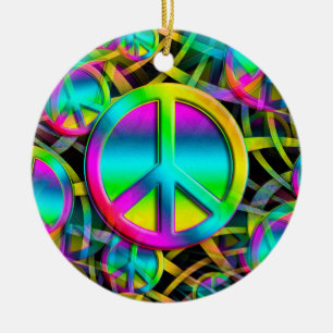Colourful PEACE seamless pattern + your ideas Ceramic Tree Decoration