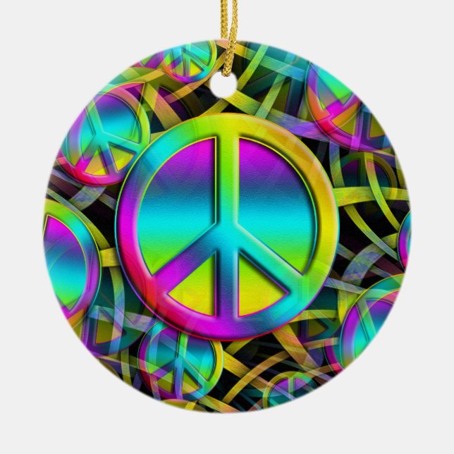 Colourful PEACE seamless pattern + your ideas Ceramic Tree Decoration (Front)