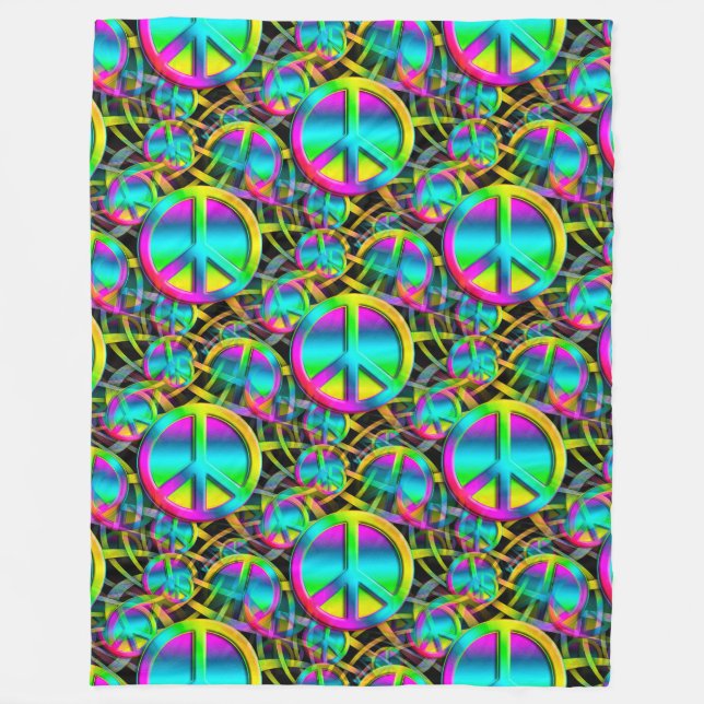 Colourful PEACE seamless pattern + your ideas Fleece Blanket (Front)