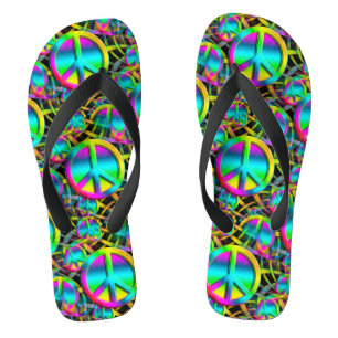 Colourful PEACE seamless pattern + your ideas Flip Flops