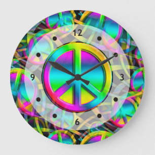 Colourful PEACE seamless pattern + your ideas Large Clock