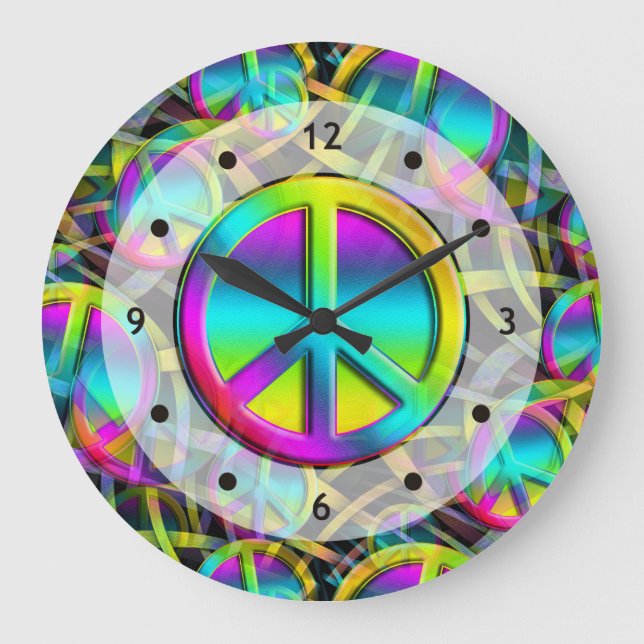 Colourful PEACE seamless pattern + your ideas Large Clock (Front)