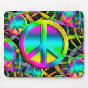 Colourful PEACE seamless pattern + your ideas Mouse Mat