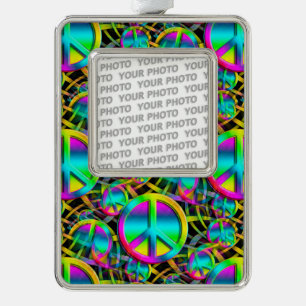 Colourful PEACE seamless pattern + your ideas Silver Plated Framed Ornament