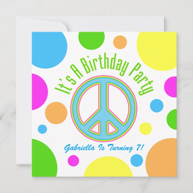 Colourful Peace Sign: Birthday Party Invitations (Front)