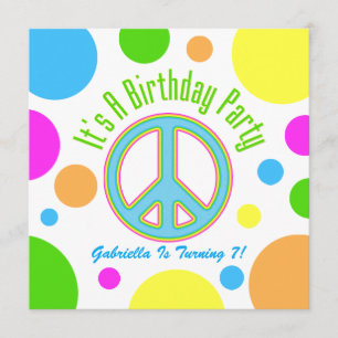 Colourful Peace Sign: Birthday Party Invitations