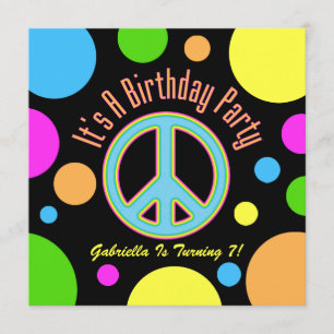 Colourful Peace Sign: Birthday Party Invitations