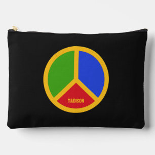 Colourful Peace Sign Custom Name Accessory Pouch