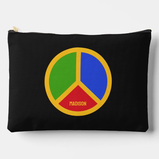 Colourful Peace Sign Custom Name Accessory Pouch (Front)