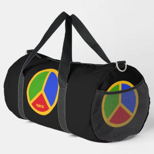 Colourful Peace Sign Custom Name Duffle Bag