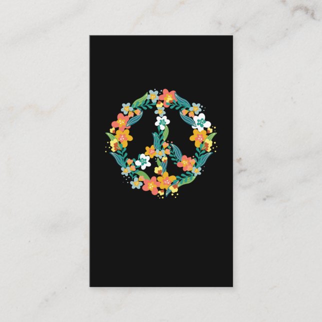 Colourful Peace Sign Flowers 60s 70s Hippie Business Card (Front)