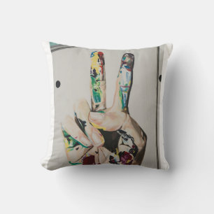Colourful Peace Sign Hand Graphic Basic T-Shirt Cushion
