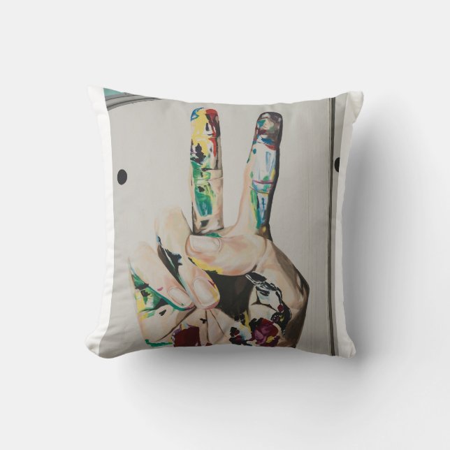 Colourful Peace Sign Hand Graphic Basic T-Shirt Cushion (Front)