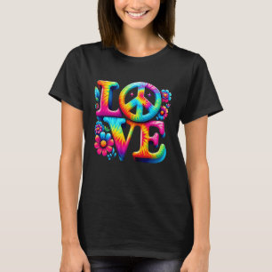 Colourful Peace Sign Love 60s 70s Tie Dye Hippie C T-Shirt