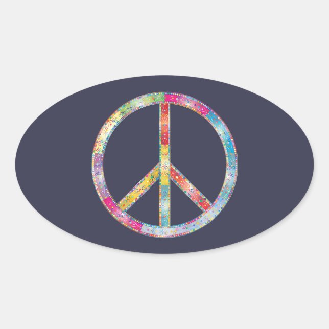 Colourful Peace Sign Oval Sticker (Front)