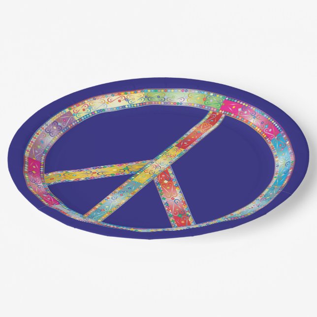 Colourful Peace Sign Paper Plate (Angled)
