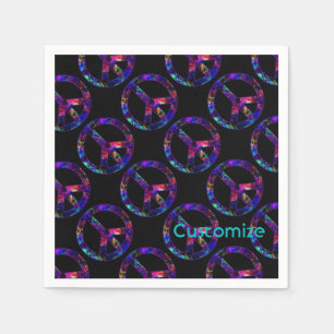 Colourful Peace Sign Pattern Black Napkins