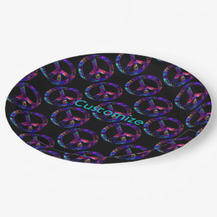 Colourful Peace Sign Pattern Black Plates