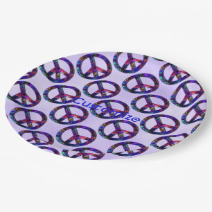 Colourful Peace Sign Pattern Lavender Plates