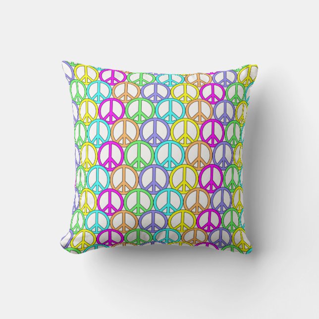 Colourful Peace Sign Pattern Throw Pillow (Front)
