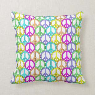 Colourful Peace Sign Pattern Throw Pillow