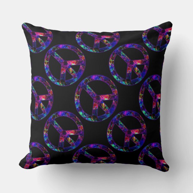 Colourful Peace Sign Pattern Throw Pillow (Front)