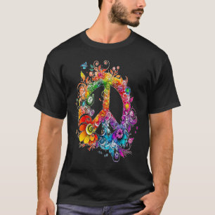 Colourful peace sign peace flowers peace dove worl T-Shirt