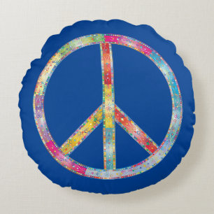 Colourful Peace Sign Round Cushion