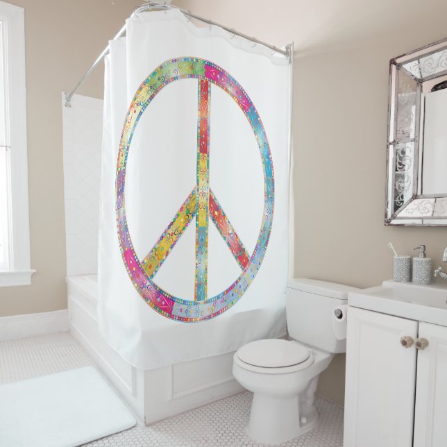 Colourful Peace Sign Shower Curtain (In Situ)