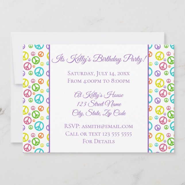 Colourful Peace Signs Birthday Invitation (Front)