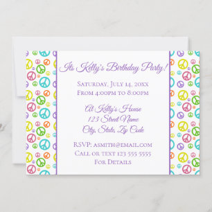 Colourful Peace Signs Birthday Invitation