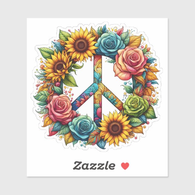 Colourful Peace Symbol Adorned With Vibrant Flower (Sheet)