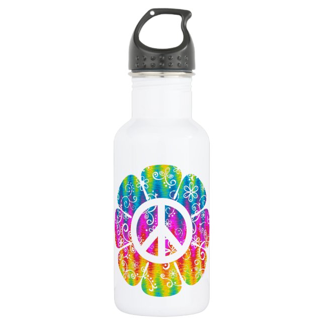 Colourful Peace Symbol Flower 532 Ml Water Bottle (Front)