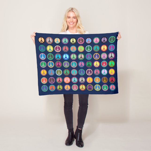 Colourful Peace Symbols Fleece Blanket (In Situ)
