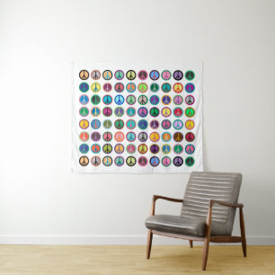Colourful Peace Symbols Tapestry