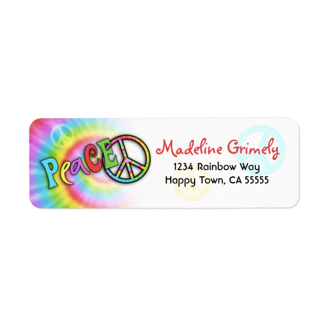 Colourful PEACE Tie Dye Address Label- Small (Front)