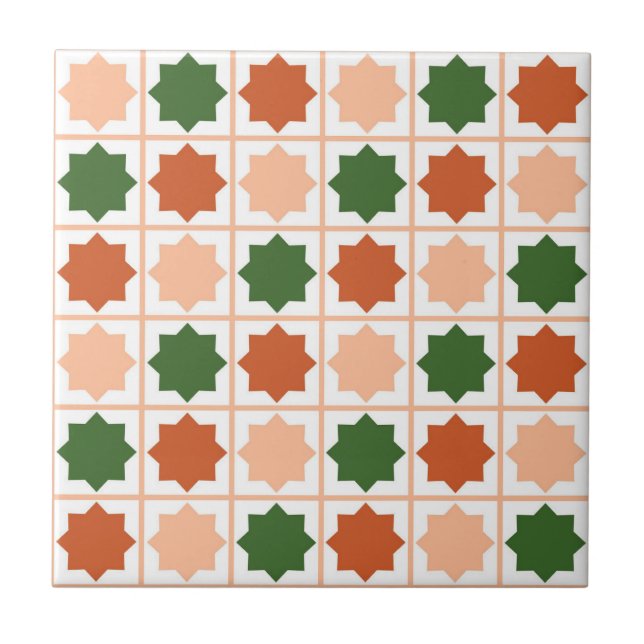 Colourful Peach Fuzz Islamic Geometric Pattern Tile (Front)