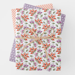 Colourful Peach Orange Violet Purple White Pattern Wrapping Paper Sheet