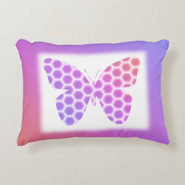 Colourful Peach Pink Purple Geometric Butterfly Ar Decorative Cushion (Front)