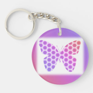 Colourful Peach Pink Purple Geometric Butterfly Ar Key Ring