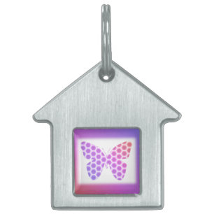 Colourful Peach Pink Purple Geometric Butterfly Ar Pet ID Tag