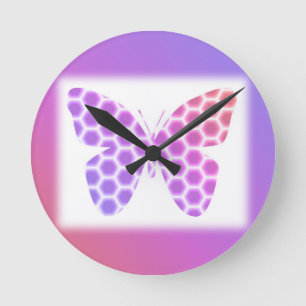 Colourful Peach Pink Purple Geometric Butterfly Ar Round Clock