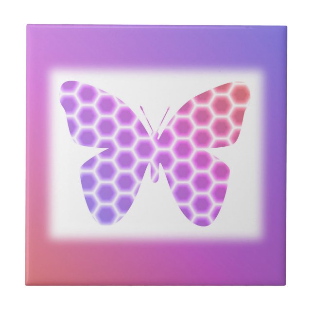 Colourful Peach Pink Purple Geometric Butterfly Ar Tile (Front)