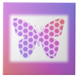 Colourful Peach Pink Purple Geometric Butterfly Ar Tile