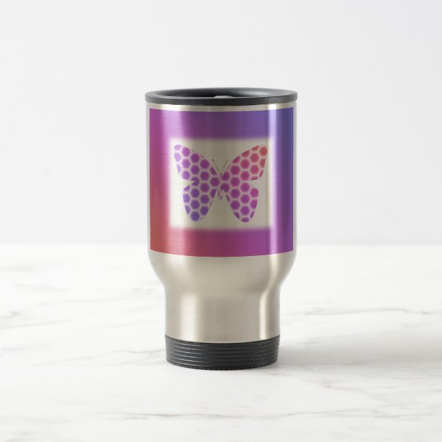 Colourful Peach Pink Purple Geometric Butterfly Ar Travel Mug (Center)