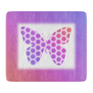 Colourful Peach Pink Purple Geometric Butterfly Cutting Board