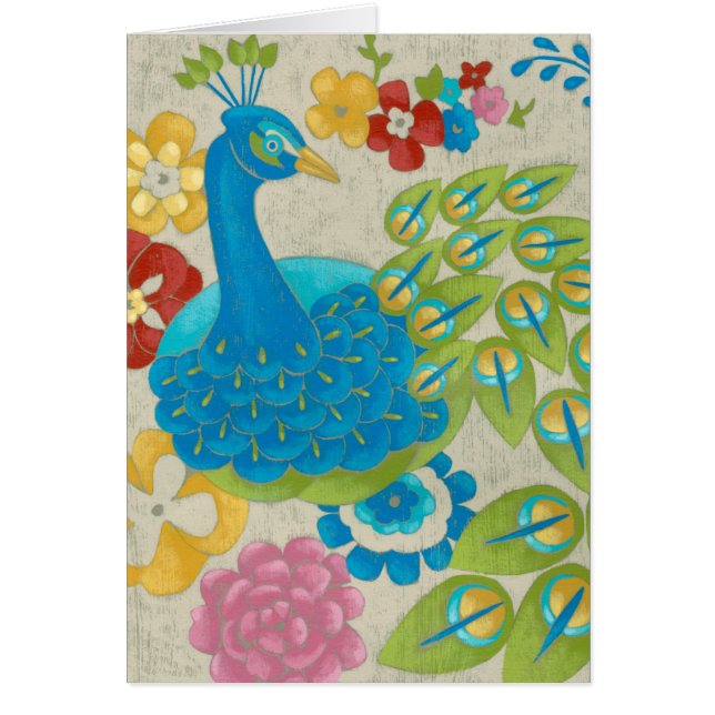 Colourful Peacock and Flowers (Front)