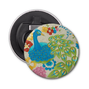 Colourful Peacock and Flowers Bottle Opener